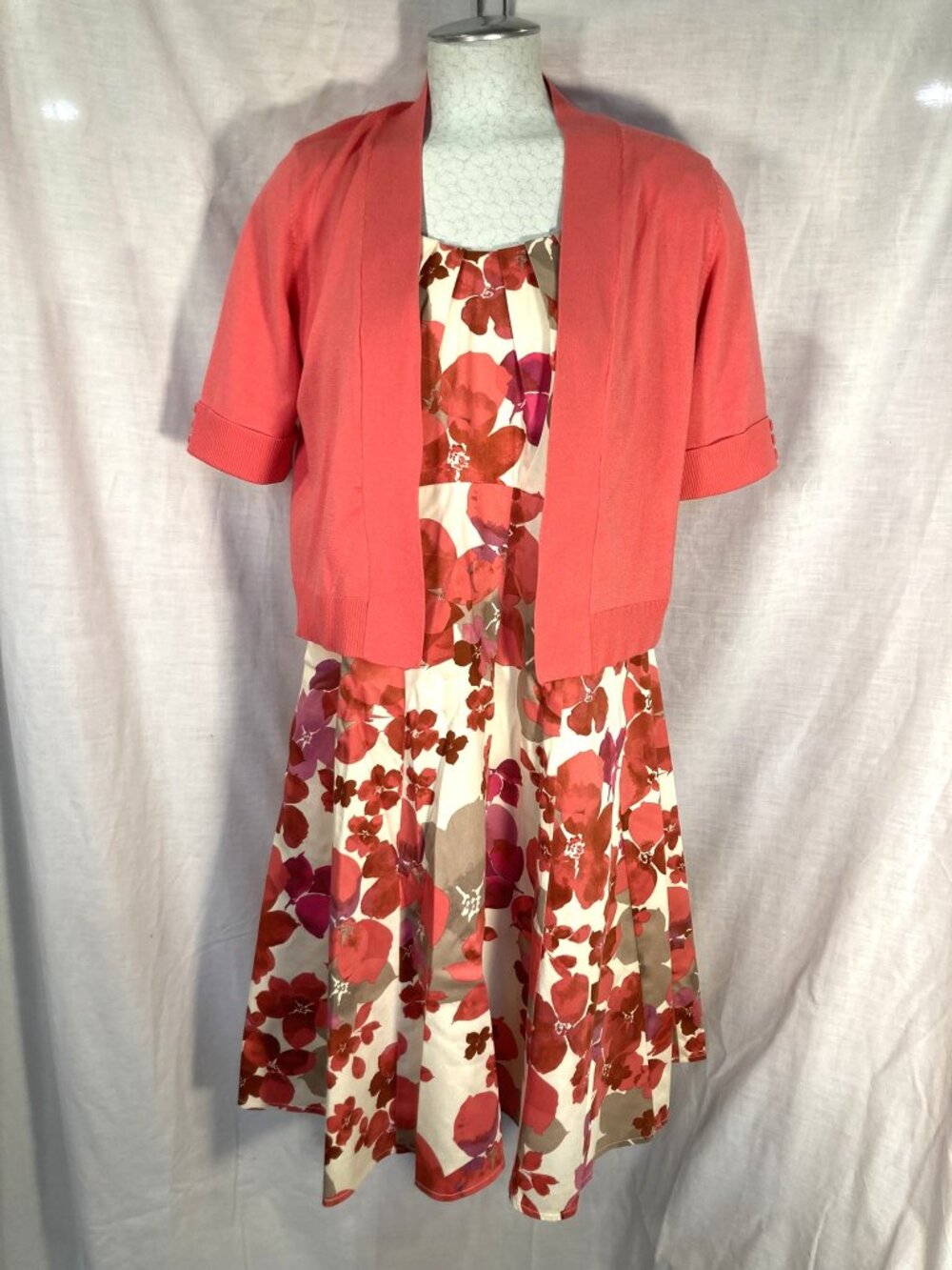 Combo Seamed Empire Waist Summer Dress and Coral Sweater